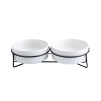 HKM-7881021 Metal Frame Ceramic Pet Bowl - Grey, Dark Green, Pink, Yellow, White - 400ml, 850ml, 1800ml for Cats and Dogs