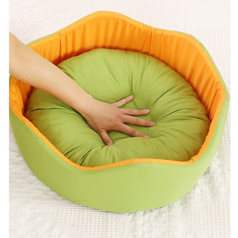 HKM-7882685 Breathable Ice Silk Nest Pet Dog Bed in Green-Orange and Blue-Pink, Multiple Sizes Available