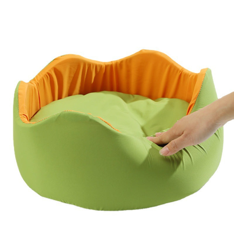 HKM-7882685 Breathable Ice Silk Nest Pet Dog Bed in Green-Orange and Blue-Pink, Multiple Sizes Available