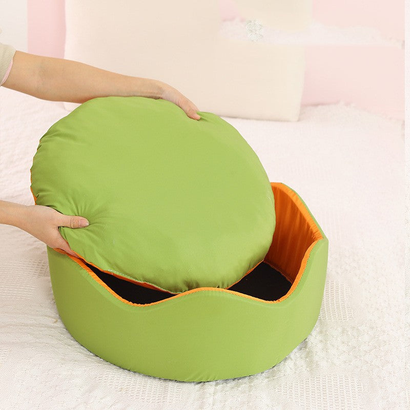 HKM-7882685 Breathable Ice Silk Nest Pet Dog Bed in Green-Orange and Blue-Pink, Multiple Sizes Available