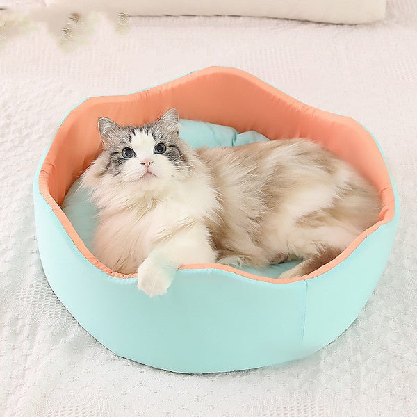 HKM-7882685 Breathable Ice Silk Nest Pet Dog Bed in Green-Orange and Blue-Pink, Multiple Sizes Available