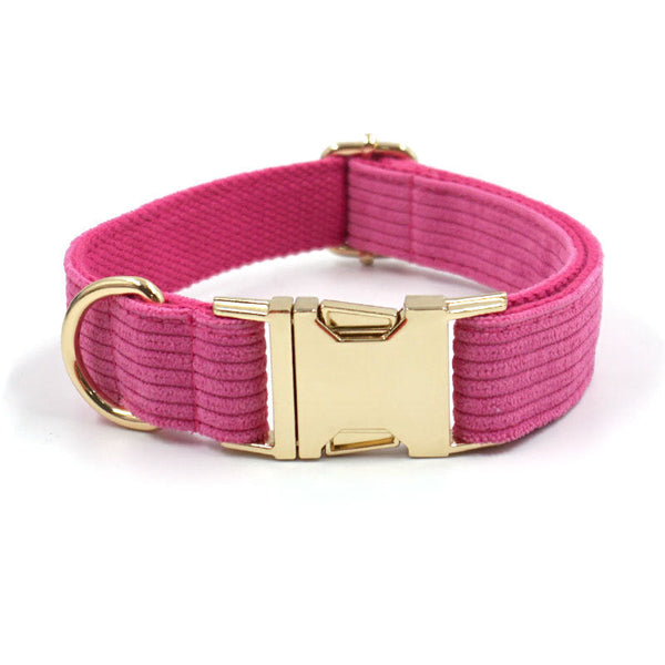 HKM-7882813 Soft Begonia Red Striped Corduroy Dog Collar for All Sizes