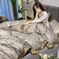 HKM-788307 Elegant Silk Cotton Sheets Set - Fitted & Quilt Covers with Pillow Cases in Various Sizes
