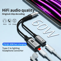 HKM-788435 USB C to Lightning Headphone Jack Adapter with Type C Charging for iPhone 15/15 Pro, iPad Pro 2020/2021, and MacBook