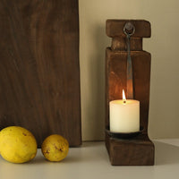 HKM-788627 Handmade Wooden Vintage Candlestick Holder - 34cm x 22cm x 11cm