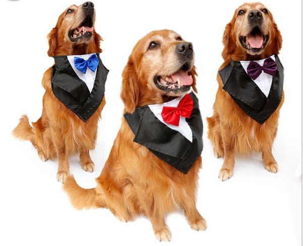 HKM-7887165 Large Triangular Dog Scarf for Weddings - Adjustable Neck Size 57-67cm, Silk Fabric with Waterproof Nylon Backing, Available in Red, Blue, and Purple