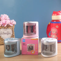 HKM-788819 Electric Battery Operated Double Hole Pencil Sharpener for 6-12mm Pencils in Pink, Blue, and White