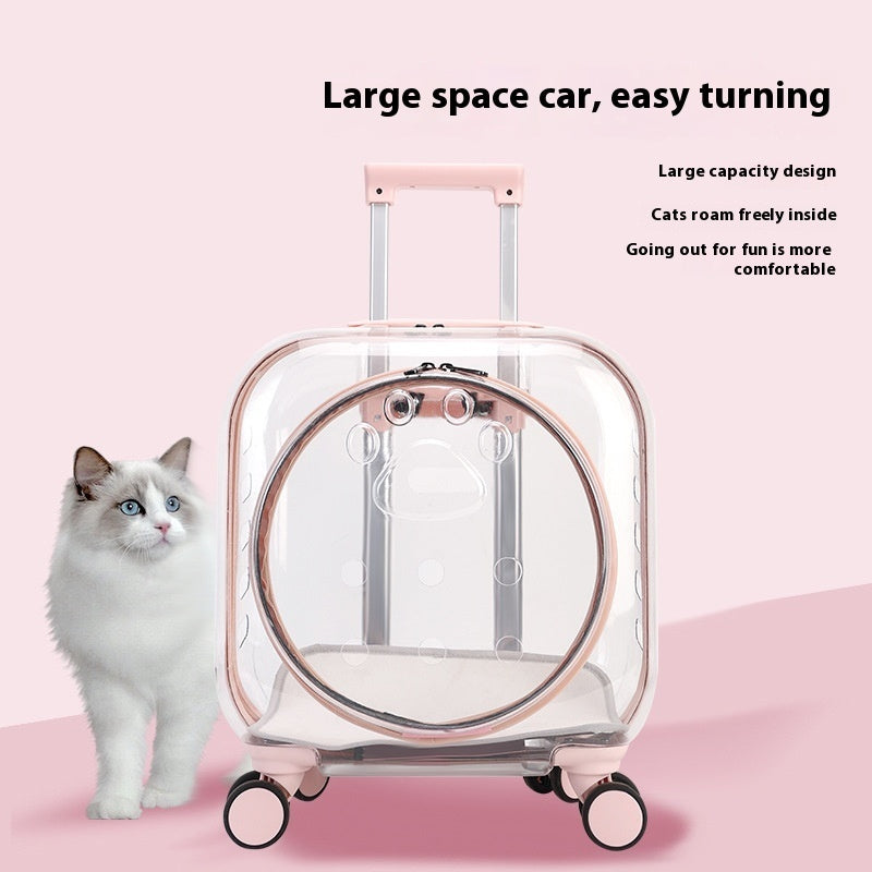 HKM-7888829 Transparent Portable Outdoor Trolley Case for Dogs and Cats - Solid Color Options Available