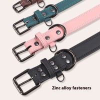 HKM-7889213 Medium Bell Anti-Lost Leather Pet Collar in Brown, Black, Green, and Pink