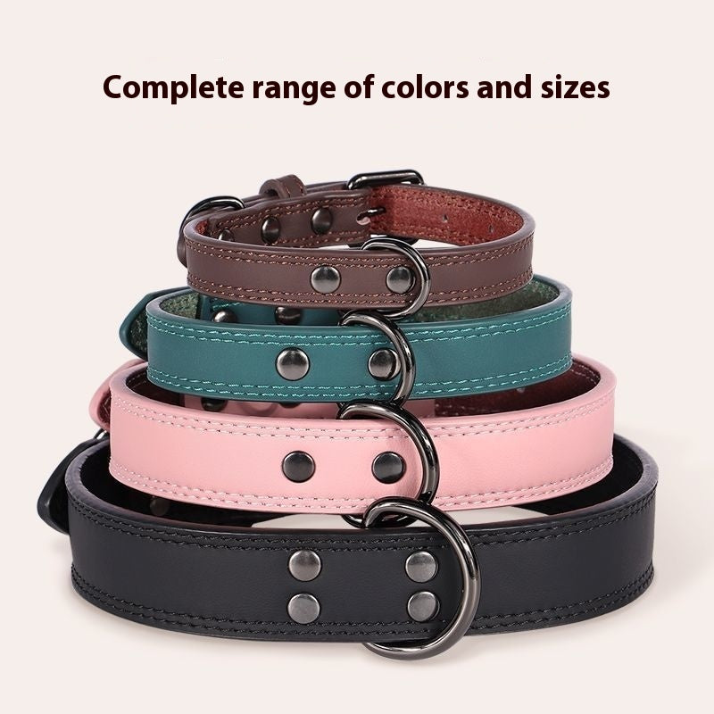 HKM-7889213 Medium Bell Anti-Lost Leather Pet Collar in Brown, Black, Green, and Pink
