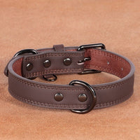 HKM-7889213 Medium Bell Anti-Lost Leather Pet Collar in Brown, Black, Green, and Pink