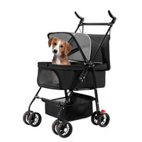 HKM-7890237 Foldable Pet Stroller with Removable Liner and Storage Basket for Dogs and Cats