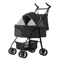 HKM-7890237 Foldable Pet Stroller with Removable Liner and Storage Basket for Dogs and Cats