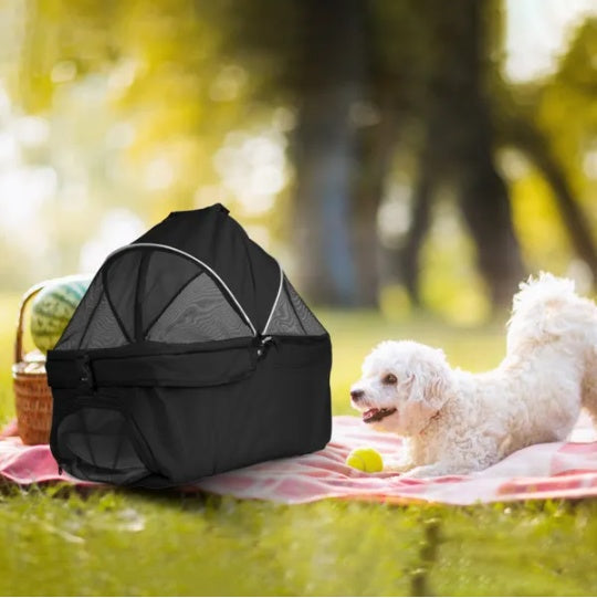 HKM-7890237 Foldable Pet Stroller with Removable Liner and Storage Basket for Dogs and Cats