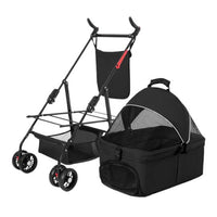 HKM-7890237 Foldable Pet Stroller with Removable Liner and Storage Basket for Dogs and Cats