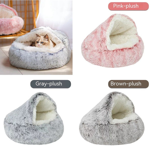 HKM-7890621 Cozy Semi-Closed Cat Bed for Small Dogs - Long Velvet Cover, Winter-Ready, Available in Multiple Colors and Sizes