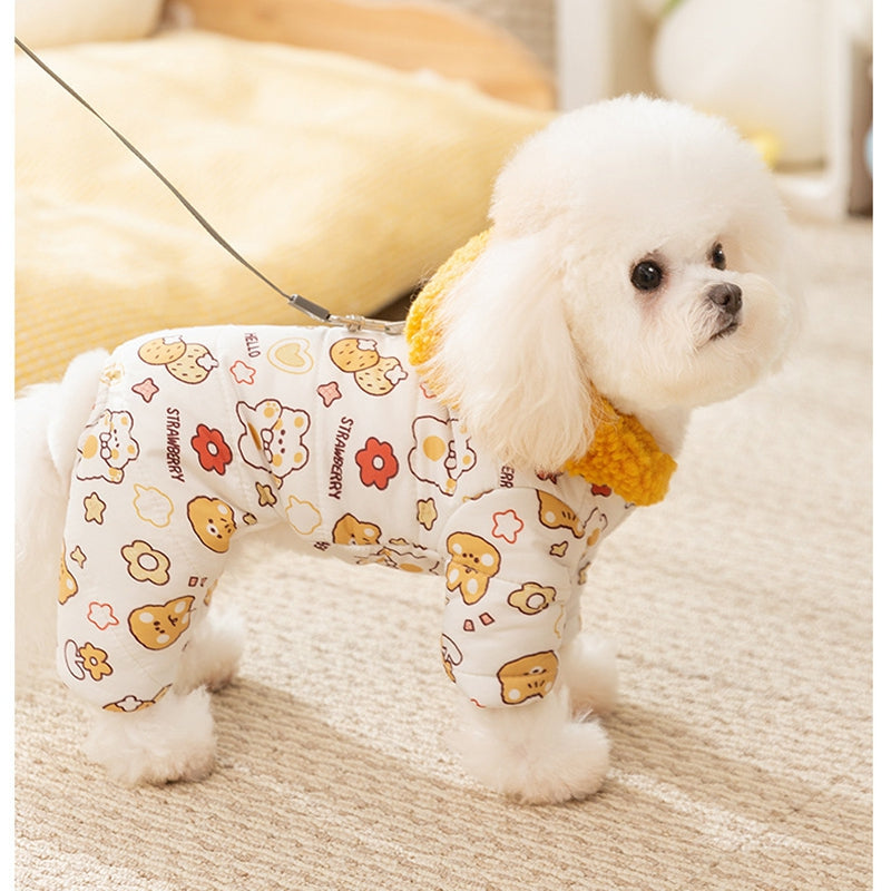 HKM-7891133 Quilted Cotton Dog Jumpsuit with Sherpa Hood for Winter Warmth and Comfort