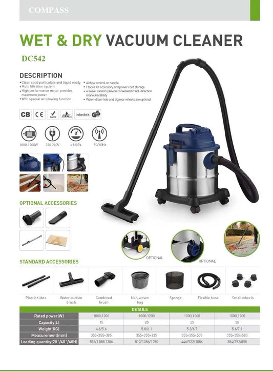 HKM-789267 Portable Canister Vacuum Cleaner for Carpet Cleaning - Wet and Dry Shampoo Function