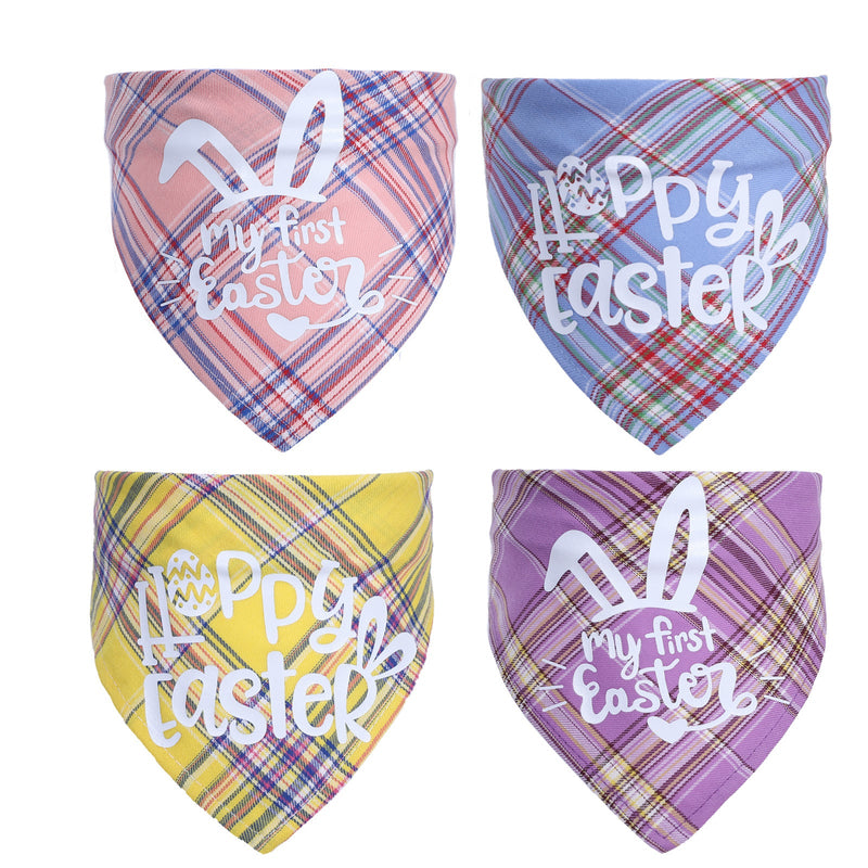 HKM-7892925 Easter Bunny Cotton Triangle Towel for Pets - Adjustable Neck Size 20-42cm