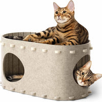 HKM-7893821 Cozy Enclosed Cat Bed Cave with Scratch-Resistant Design and Foldable Tunnel for Indoor Cats