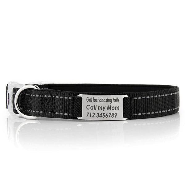 HKM-7894333 Customized Reflective Nylon Dog Collar with Neoprene Padding and Stainless Steel Tag