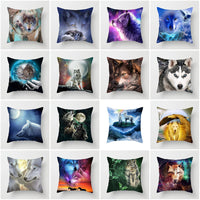 HKM-789587 3D Fluorescent Wolf Polyester Pillowcase - Animal Pattern, 45x45cm, Peach Skin Fabric