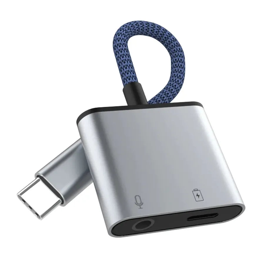 HKM-789587 Type-C to 3.5mm Audio Adapter with Charging Capability for iPhone 15/15 Pro and Samsung Devices