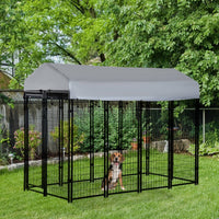 HKM-7895997 Outdoor Dog Kennel with Roof - Spacious 32 sq. ft Secure Activity Area for Large Dogs, Rust-Resistant Construction
