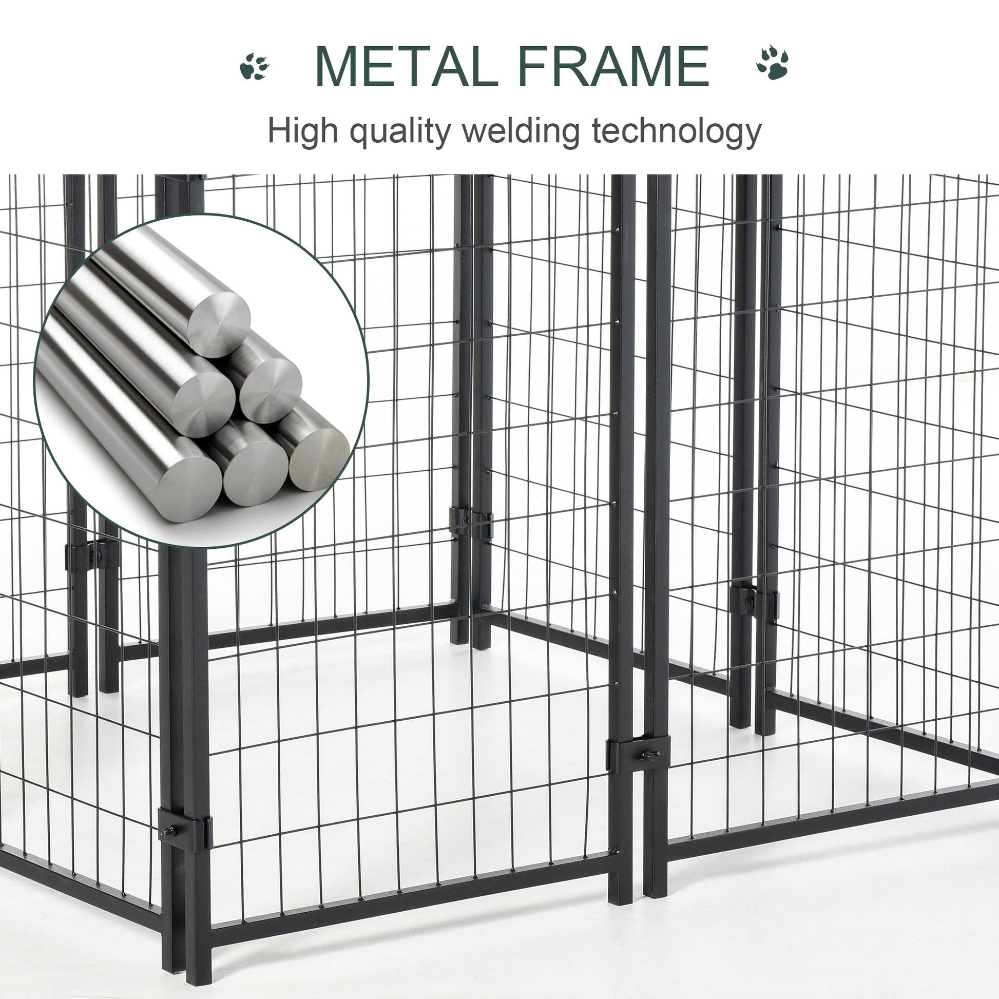 HKM-7895997 Outdoor Dog Kennel with Roof - Spacious 32 sq. ft Secure Activity Area for Large Dogs, Rust-Resistant Construction
