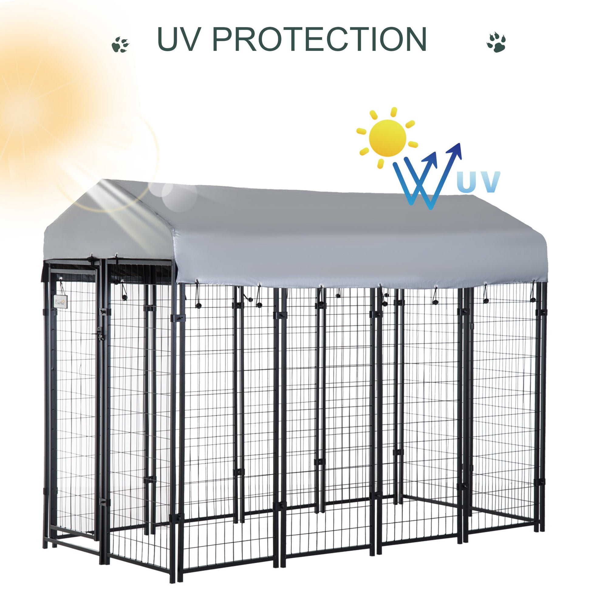 HKM-7895997 Outdoor Dog Kennel with Roof - Spacious 32 sq. ft Secure Activity Area for Large Dogs, Rust-Resistant Construction