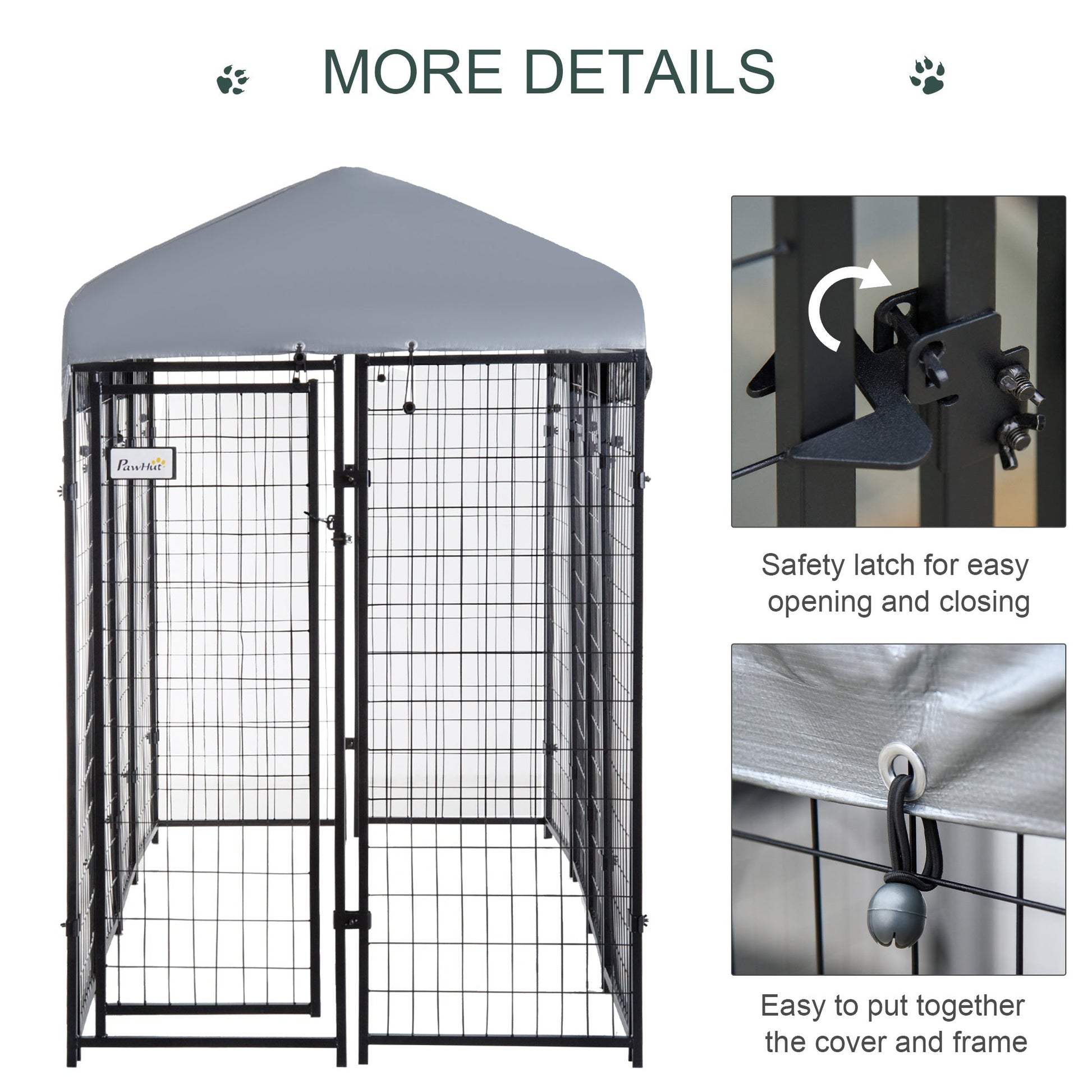HKM-7895997 Outdoor Dog Kennel with Roof - Spacious 32 sq. ft Secure Activity Area for Large Dogs, Rust-Resistant Construction