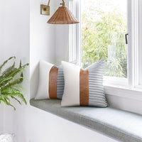 HKM-789907 PU Leather and Canvas Stripe Pillowcase for Sofa and Car - 45x45 cm, Multiple Color Options