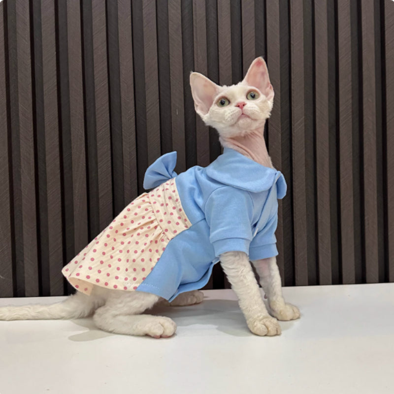 HKM-7899709 Polka Dot Bow Skirt for Hairless Cats in Multiple Sizes