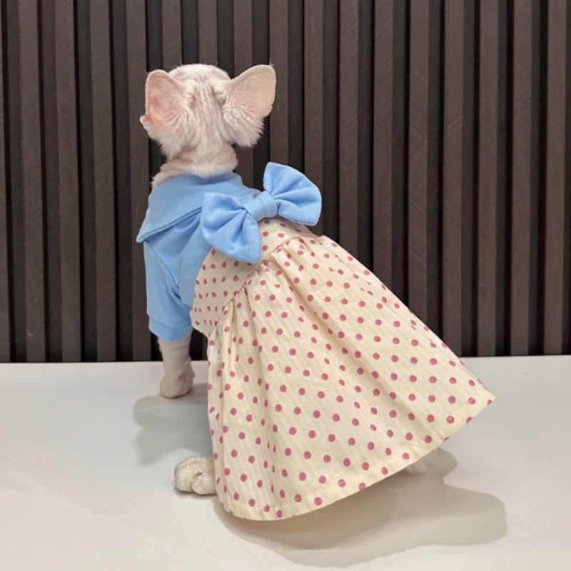 HKM-7899709 Polka Dot Bow Skirt for Hairless Cats in Multiple Sizes