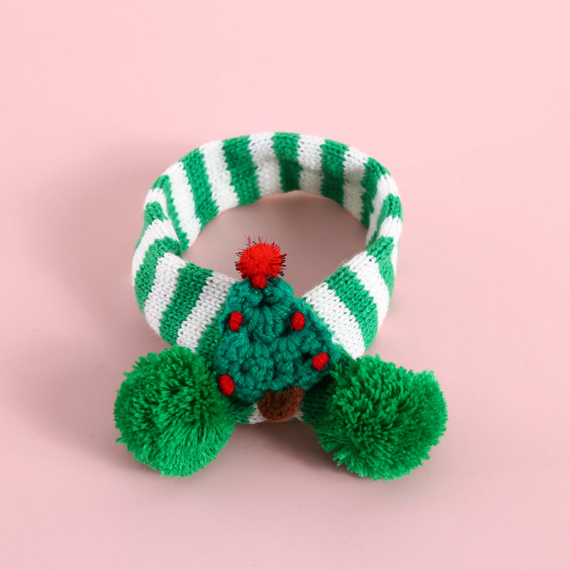 HKM-7900093 Knitted Woolen Striped Christmas Scarf for Pets in Red and Green