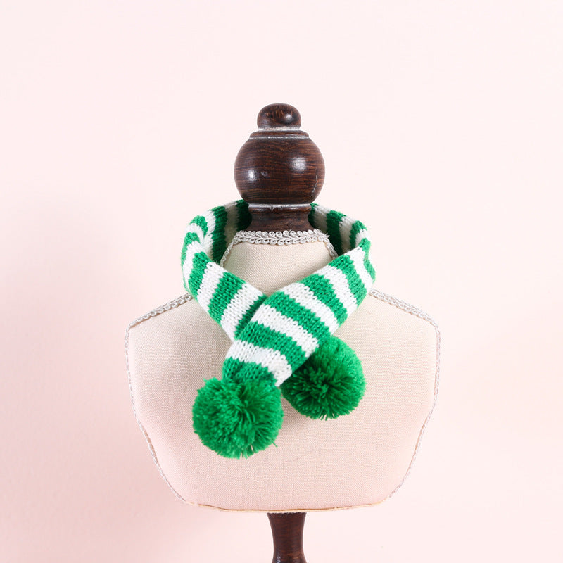 HKM-7900093 Knitted Woolen Striped Christmas Scarf for Pets in Red and Green