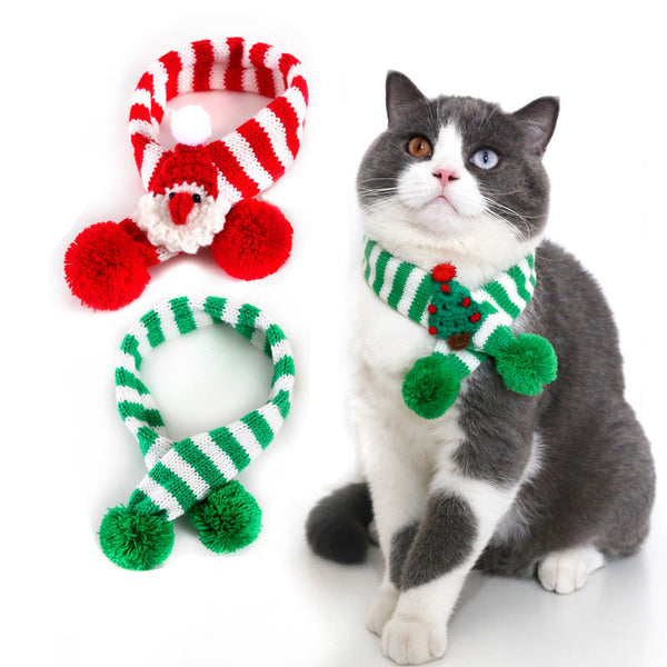HKM-7900093 Knitted Woolen Striped Christmas Scarf for Pets in Red and Green