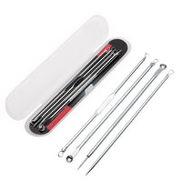 HKM-790099 4-Piece Carbon Steel Acne Needle Set for Blackhead and Pimple Removal