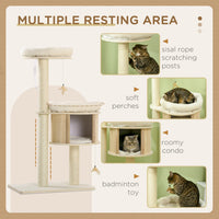 HKM-7901373 3-Level Cat Tree with Sisal Scratching Posts, Soft Cushions, and Fun Badminton Toy