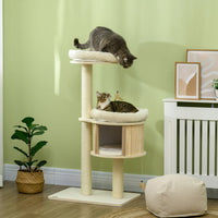 HKM-7901373 3-Level Cat Tree with Sisal Scratching Posts, Soft Cushions, and Fun Badminton Toy