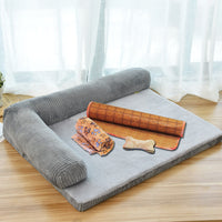 HKM-7902141 Corduroy Pet Sofa Bed with Non-Slip Base and High-Density Sponge Padding for Comfortable Resting