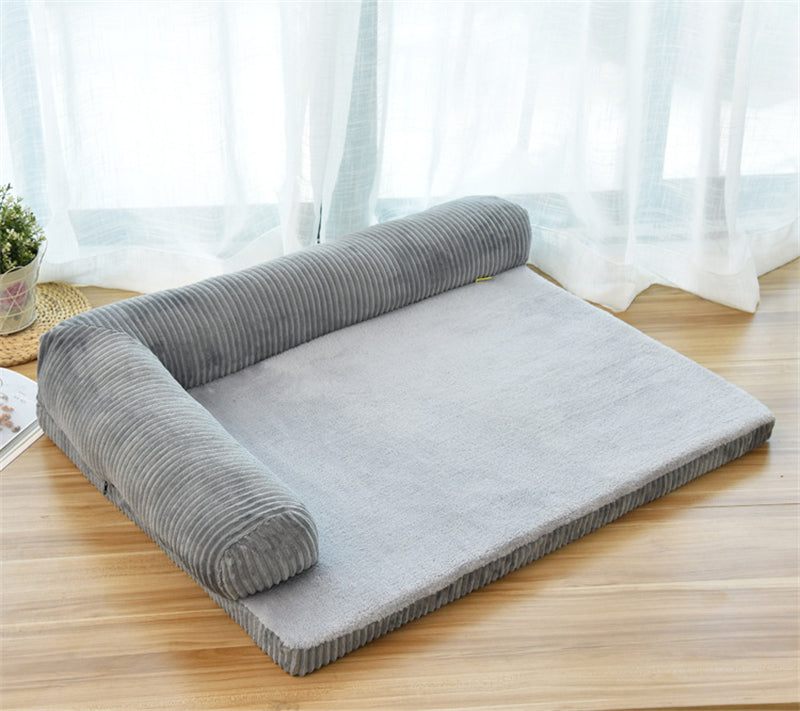 HKM-7902141 Corduroy Pet Sofa Bed with Non-Slip Base and High-Density Sponge Padding for Comfortable Resting