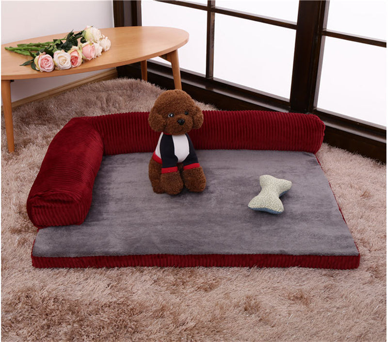HKM-7902141 Corduroy Pet Sofa Bed with Non-Slip Base and High-Density Sponge Padding for Comfortable Resting