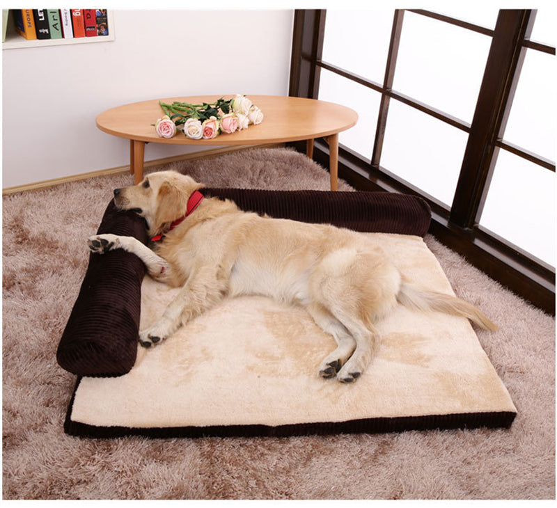 HKM-7902141 Corduroy Pet Sofa Bed with Non-Slip Base and High-Density Sponge Padding for Comfortable Resting