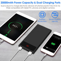 HKM-790227 20000mAh Ultra-Thin Power Bank with Dual USB Ports, Smart Display, and Flashlight