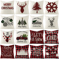 HKM-790227 Nordic Plaid Linen Cushion Cover - Christmas Design, 45x45cm, Soft PP Cotton Filling
