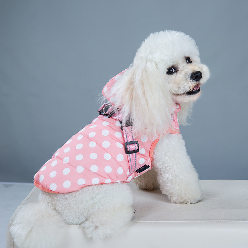 HKM-7902525 Cozy Polka-Dot Cotton-Padded Dog Vest in Pink and Blue with Plus Velvet Warmth