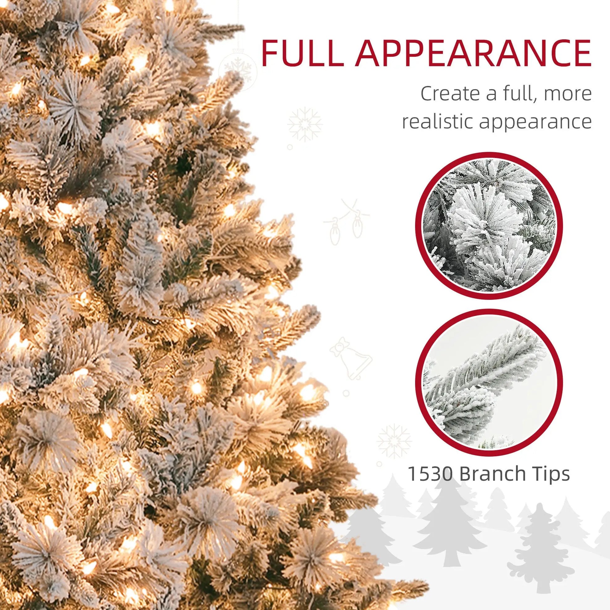 HKM-790291 7.5 ft Pre-Lit Artificial Christmas Tree with 500 Clear Lights & Snow Flocked Tips (Model D0100HRRA5TD0102HAY6ST)