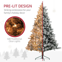 HKM-790291 7.5 ft Pre-Lit Artificial Christmas Tree with 500 Clear Lights & Snow Flocked Tips (Model D0100HRRA5TD0102HAY6ST)