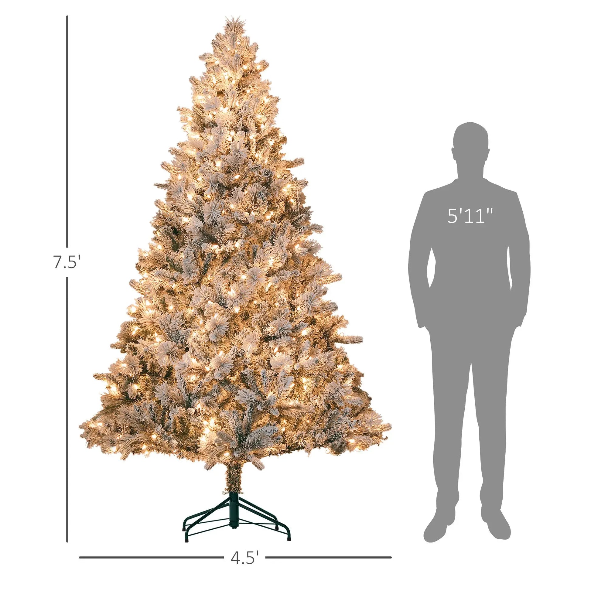 HKM-790291 7.5 ft Pre-Lit Artificial Christmas Tree with 500 Clear Lights & Snow Flocked Tips (Model D0100HRRA5TD0102HAY6ST)